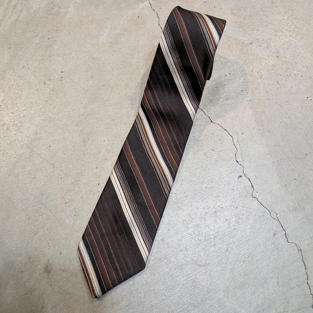 Etienne Caron Striped Tie Men's Brown Polyester